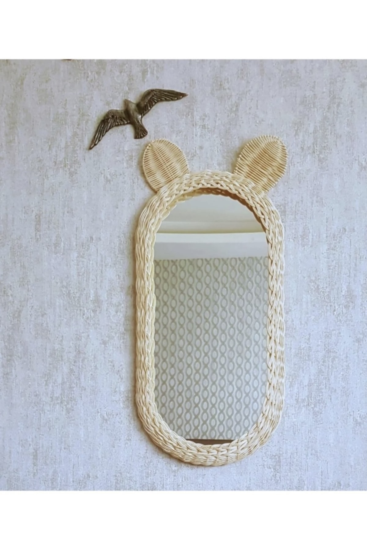 NN DESIGN Çocuk Odası Rattan Ayı Panda Kulak Boy Aynası