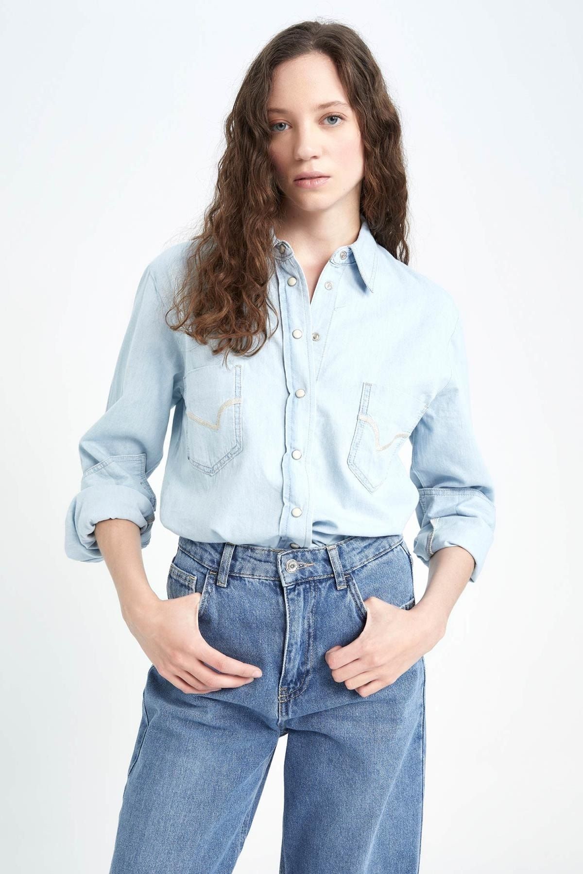 Denim long sleeve hotsell shirt for womens