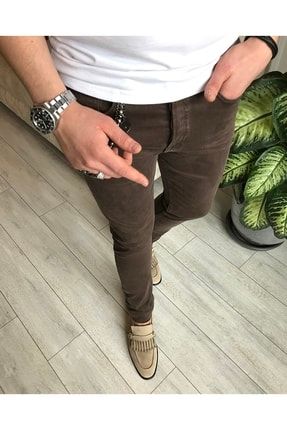 Italyan Stil Slim Fit Erkek Kot Pantolon Kahverengi T5155