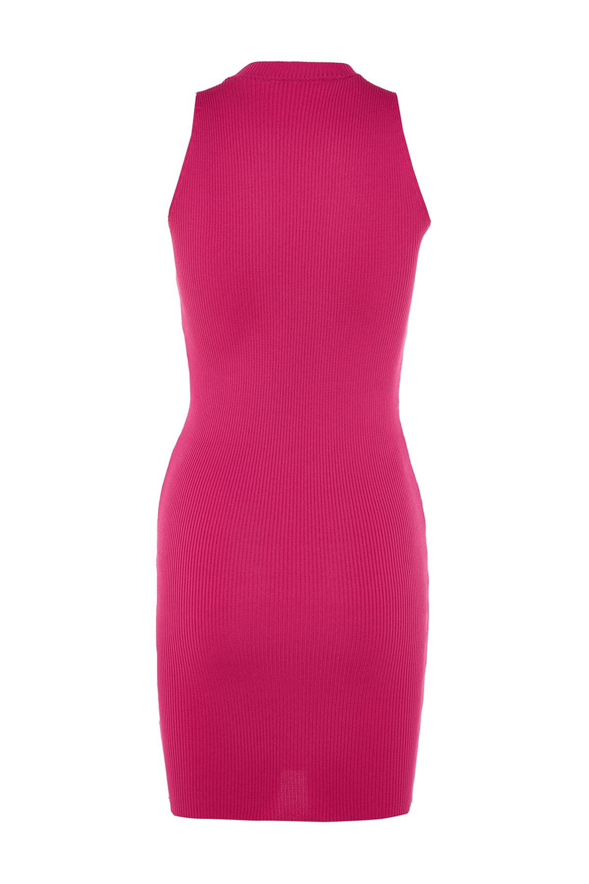 Trendyol Collection-Fuchsia Knitwear Short Evening Dress - Window Detailed TPRSS23EL00367 8