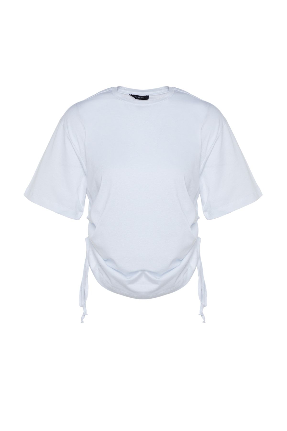 Trendyol Collection-Fehér, túlméretezett nyakú póló - 100% pamut, hátul nyomott, húzózsinór Twoss23ts00150 6