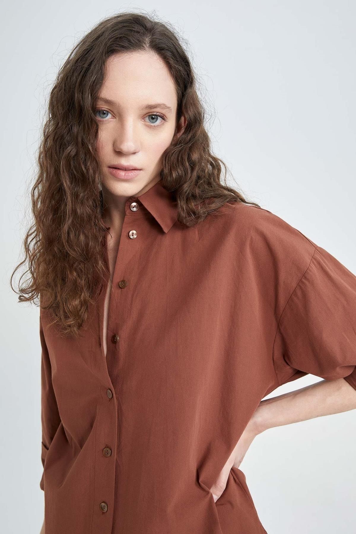 DeFacto-Oversize fit košeľový golier popelínový dlhý rukáv tunika zo 100 % bavlny 4