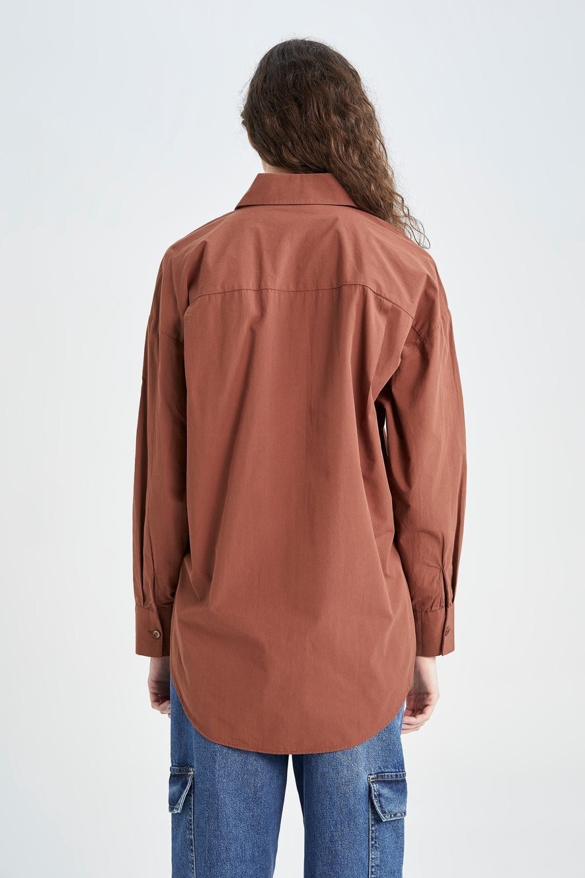 DeFacto-Oversize fit košeľový golier popelínový dlhý rukáv tunika zo 100 % bavlny 5