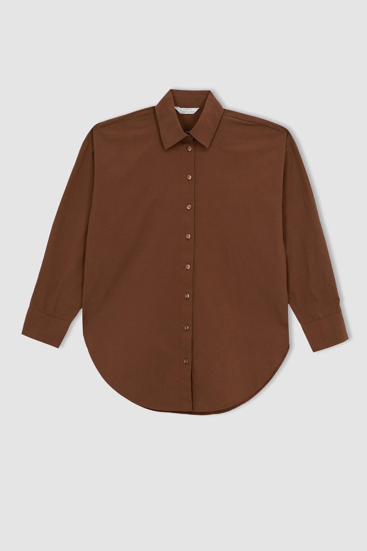 DeFacto-Oversize fit košeľový golier popelínový dlhý rukáv tunika zo 100 % bavlny 6