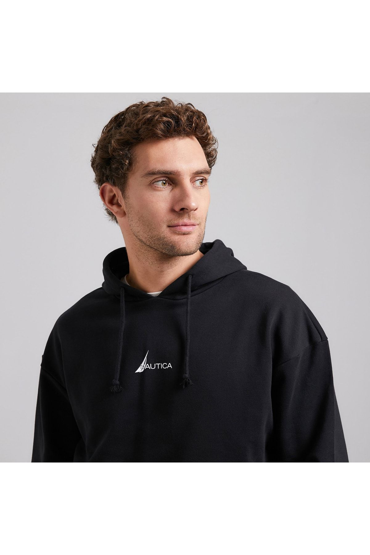 Erkek Siyah Oversıze Kapüşonlu Sweatshırt