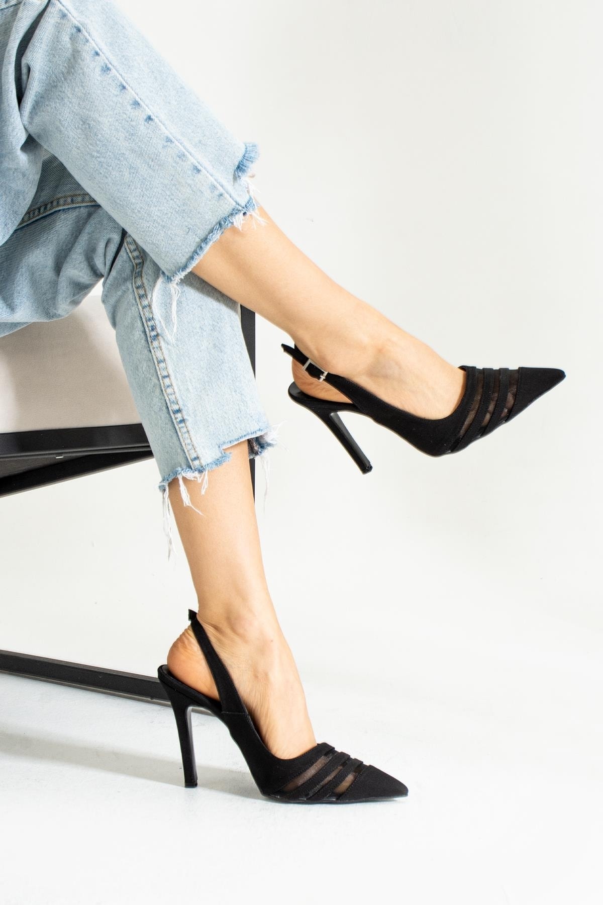 MissPapatya Lara Siyah Saten Kadın Topuklu Ayakkabı