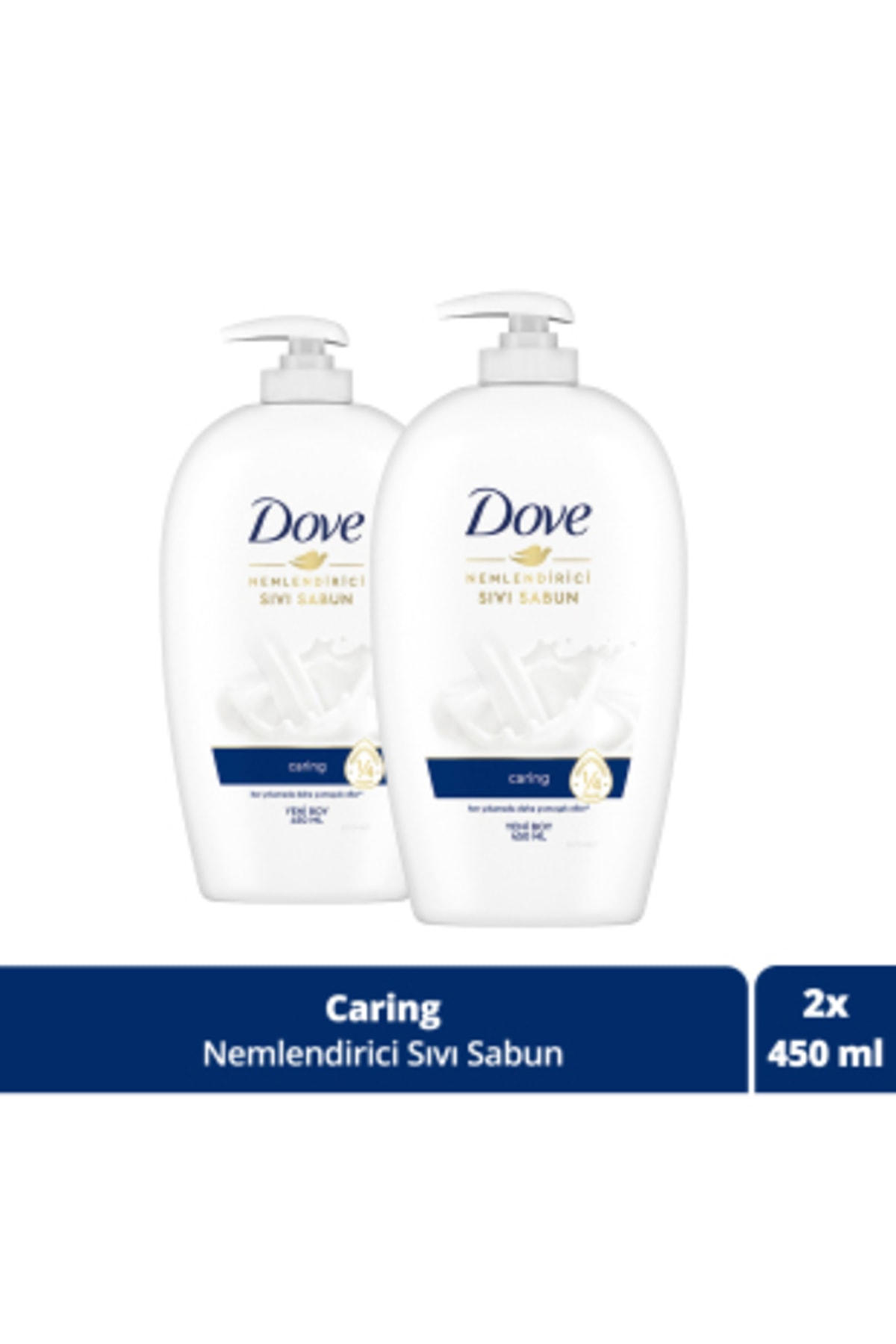 Dove Nemlendirici Sıvı Sabun Caring 1/4 Nemlendirici Krem Etkili 450 ml x2 Adet
