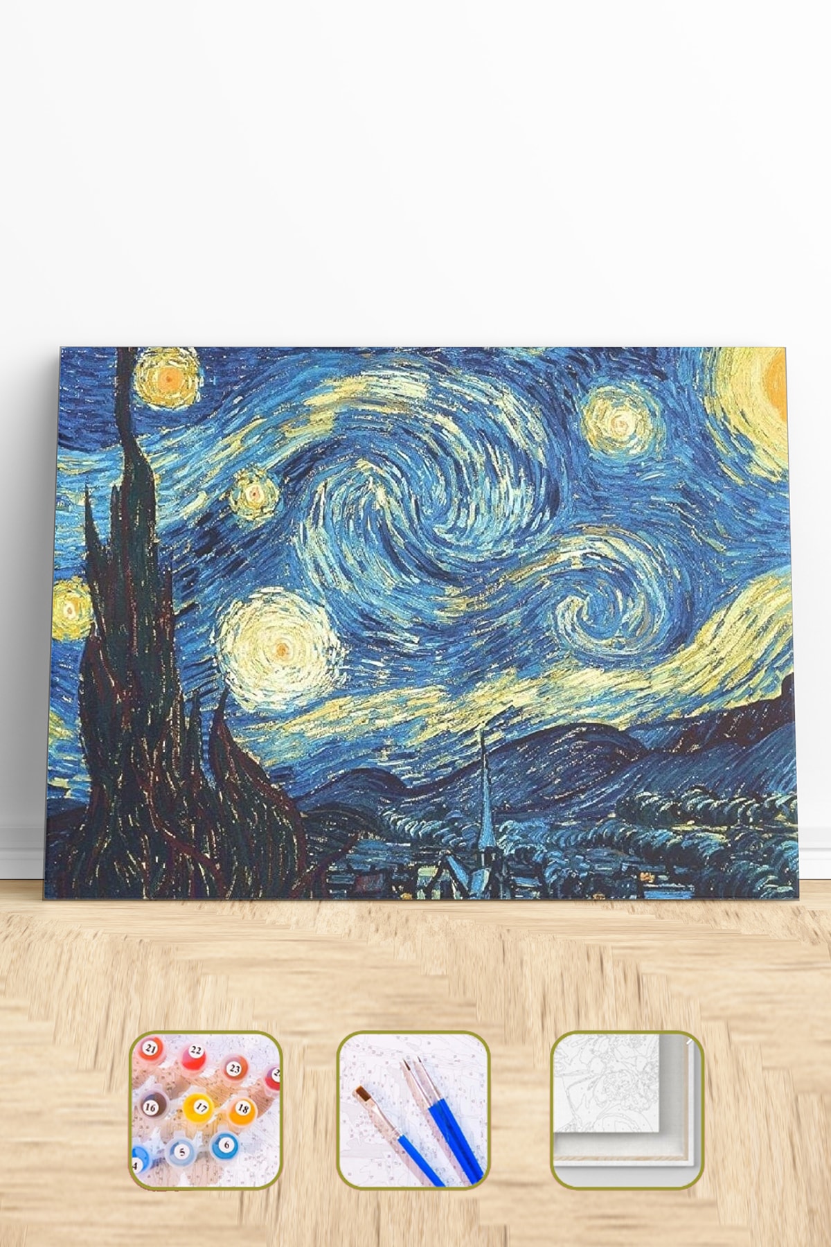 kendinyaphobi Van Gogh Yıldızlı Geceler Sayılarla Boyama Seti Çerçeveli Kasnaklı
