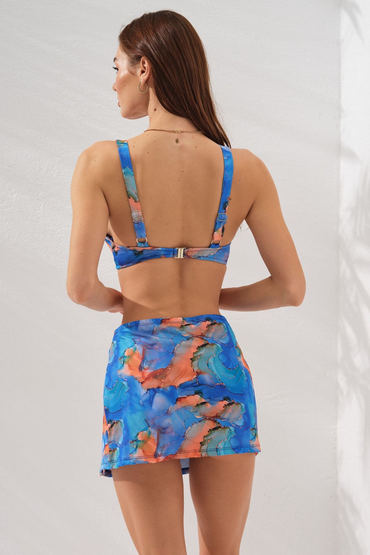 Pierre Cardin-Set de bikini cu fustă mini cu fantă cu model Fra Batik albastru, 3 piese, cu suporturi triunghiulare 2