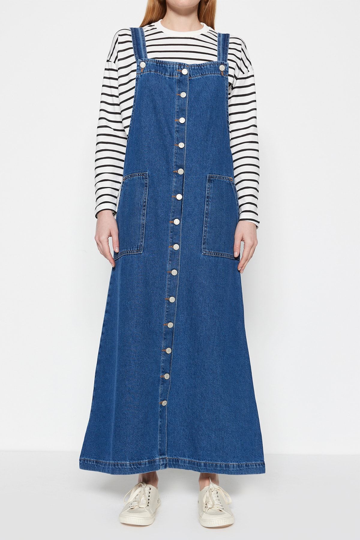 Trendyol Modest-Rochie de blugi de denim cu nasturi albastre TCTSS23EB00230 2