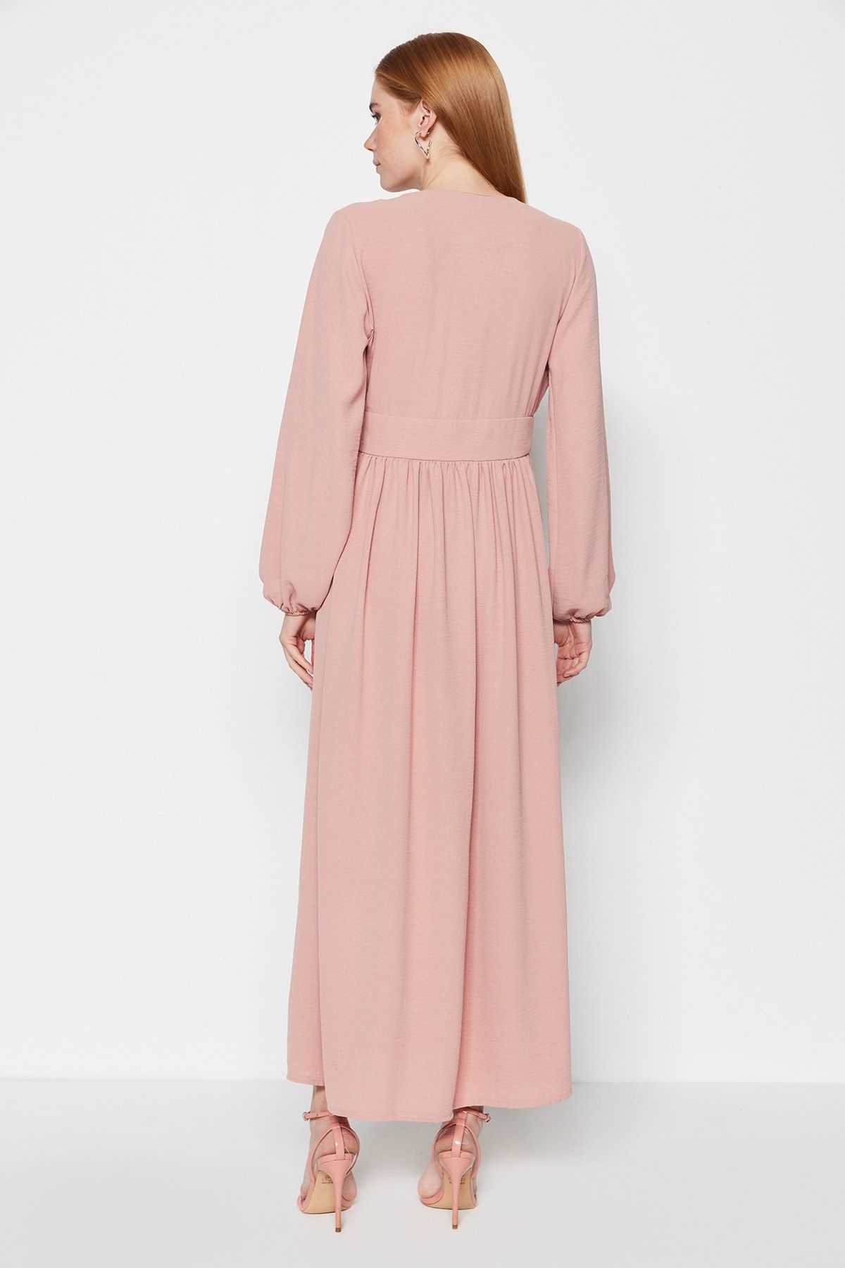 Trendyol Modest-Corsaj de trandafiri uscat și rochie detaliată cu nasturi acoperite cu material Aerobin TCTSS23EB00254 6