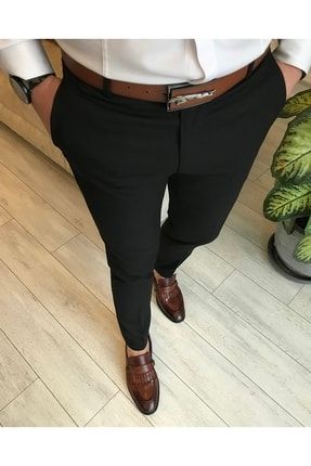Italyan Kesim Slim Fit Mevsimlik Erkek Siyah Kumaş Pantolon T3604