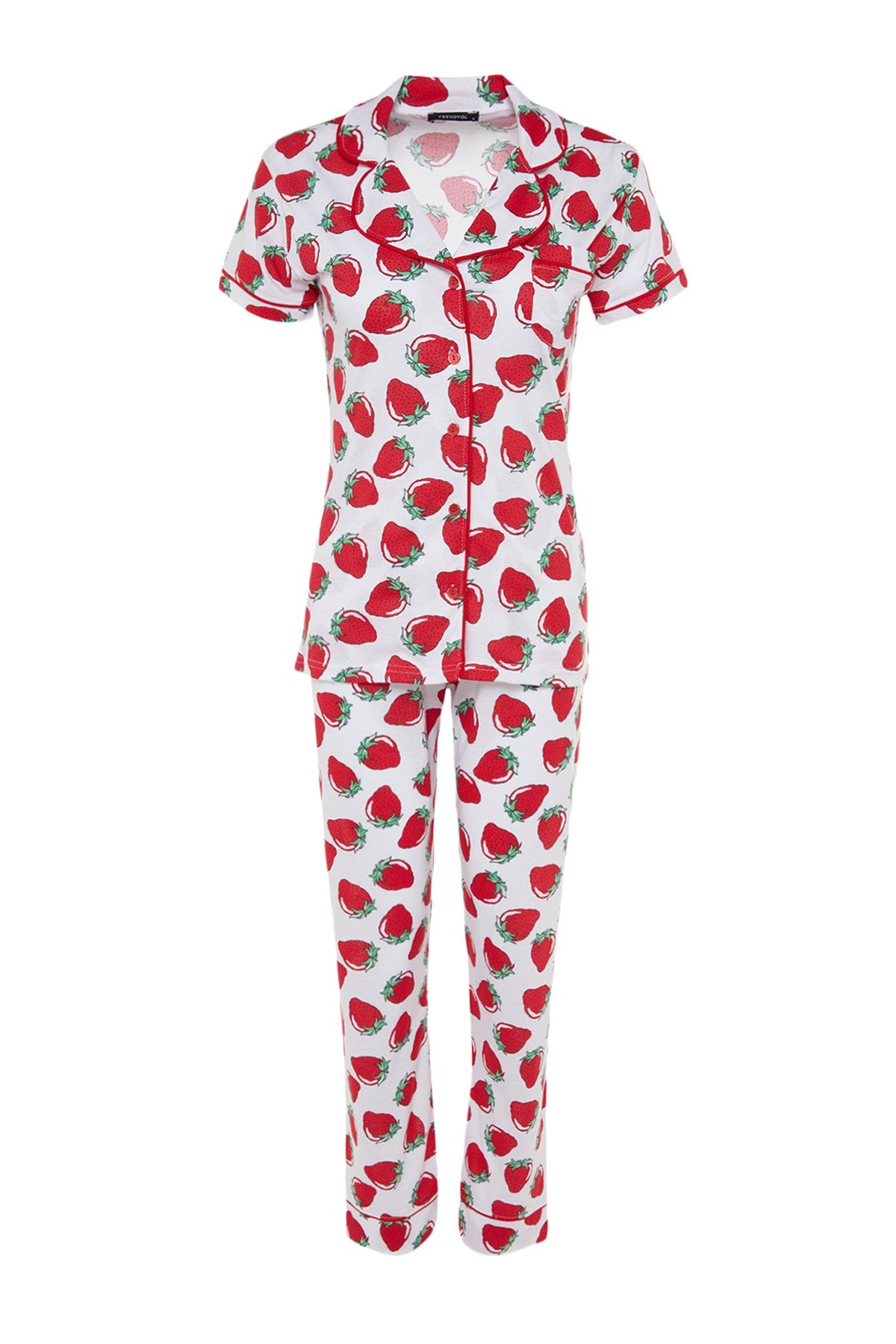 Trendyol Collection-Strawberry Patterned White Knitted Pajamas Set and Sleeping Headband - Thmss21pt0784 8