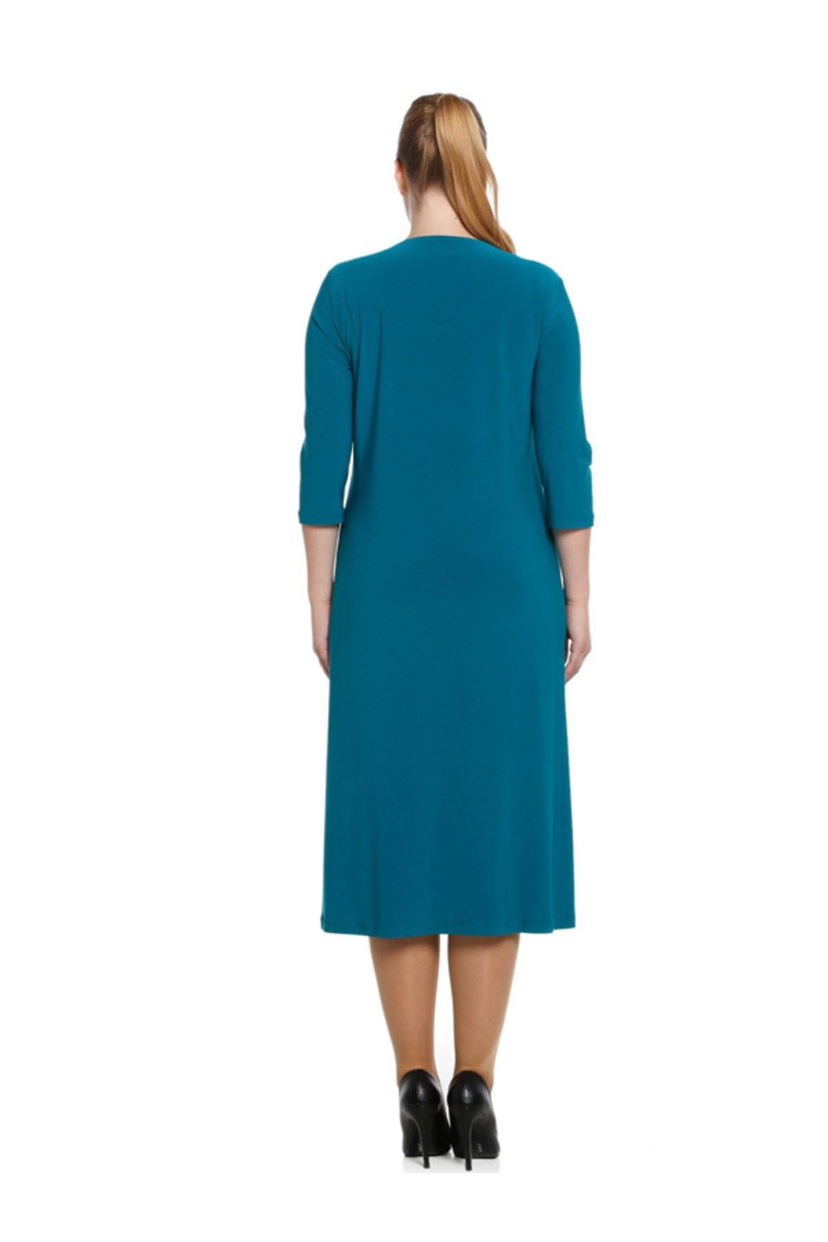 Nidya Moda-Women's Turquoise Trophies Sequin Sequin Evening Dress 4060T 3