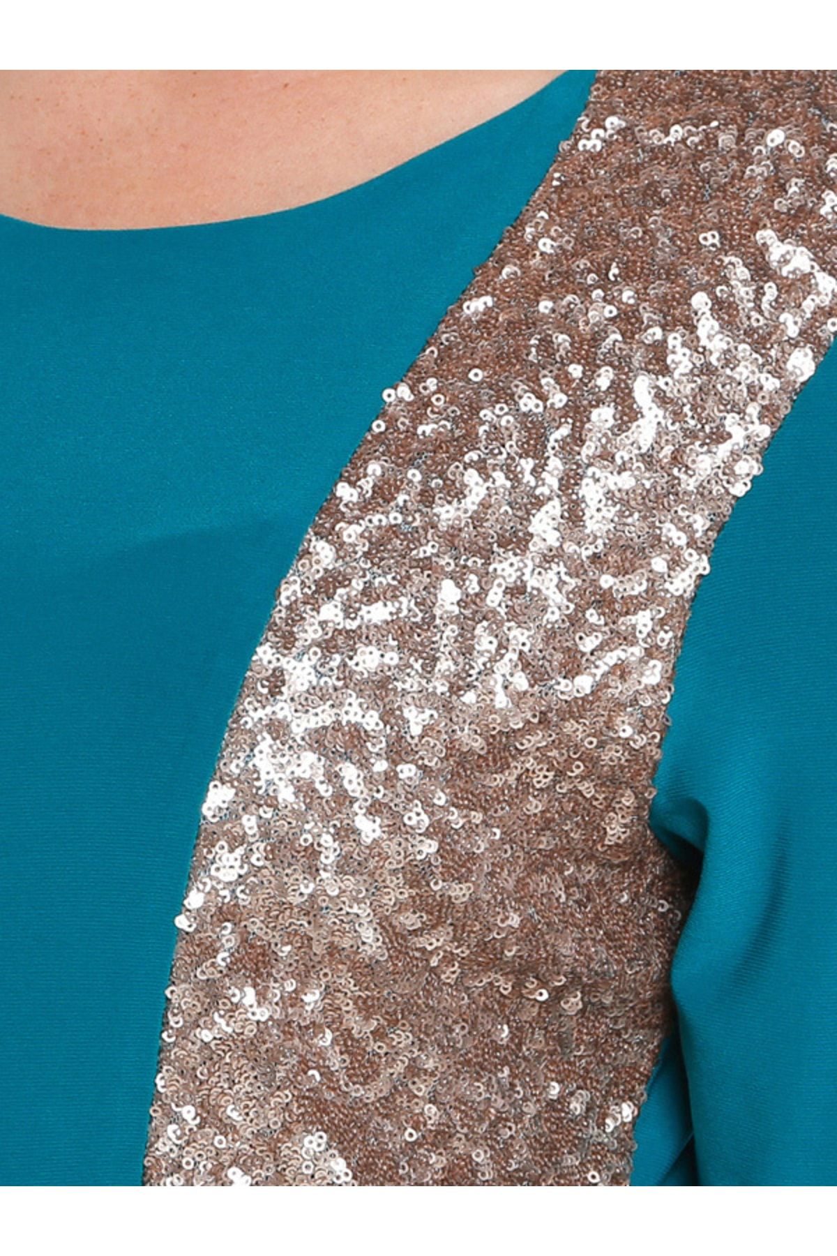 Nidya Moda-Women's Turquoise Trophies Sequin Sequin Evening Dress 4060T 4
