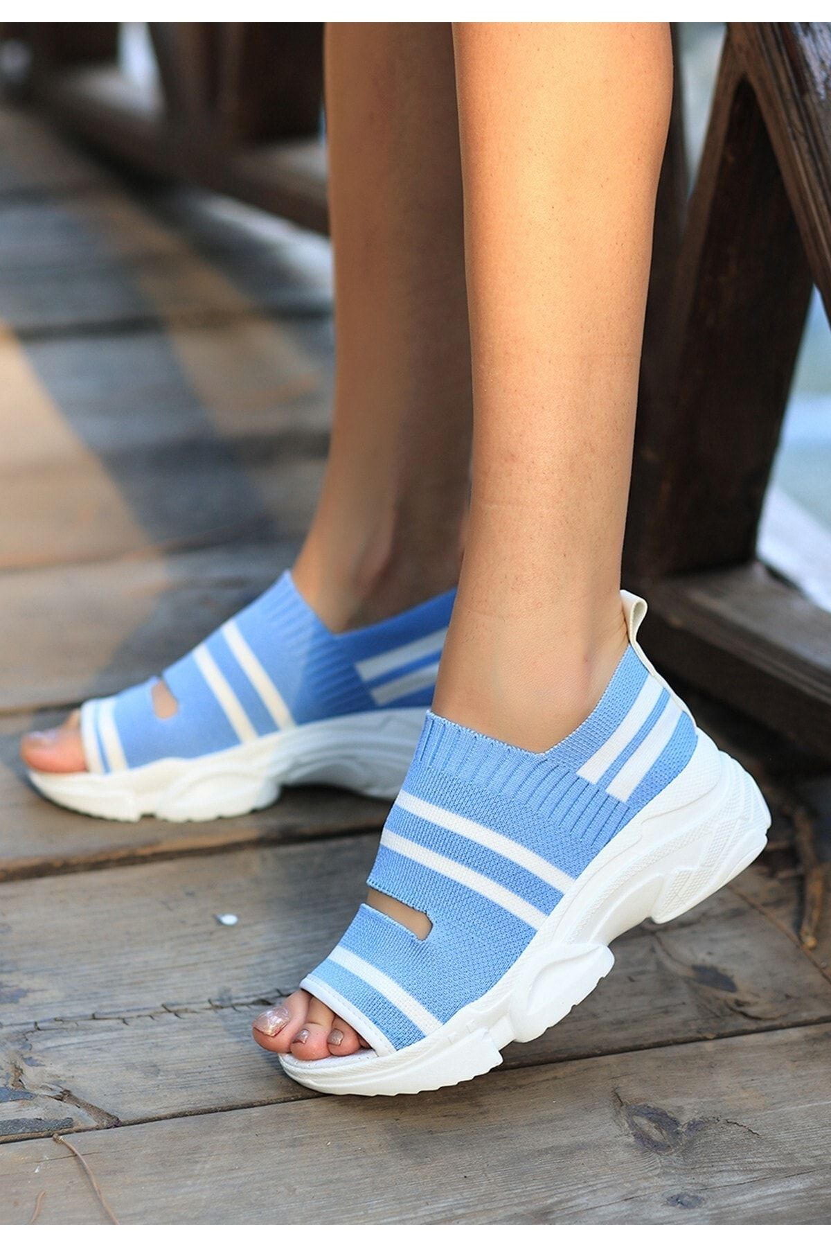 Turuncix Kadın Bebe Mavisi Triko Sandalet VB7193