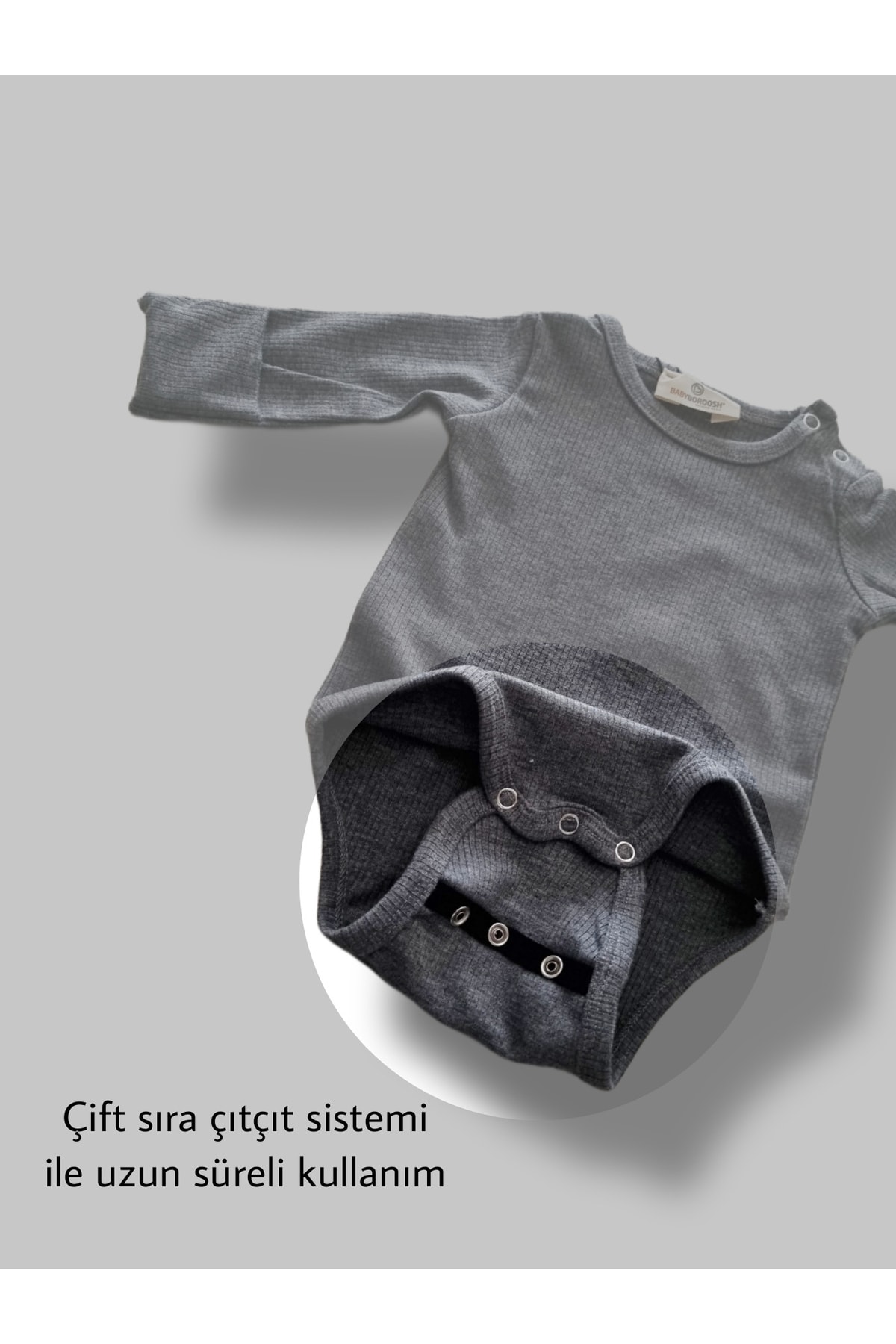 بادی نوزادی پسرانه – دخترانه خاکستری Baby Boroosh | BBW171220 اورجینال - تصویر 4