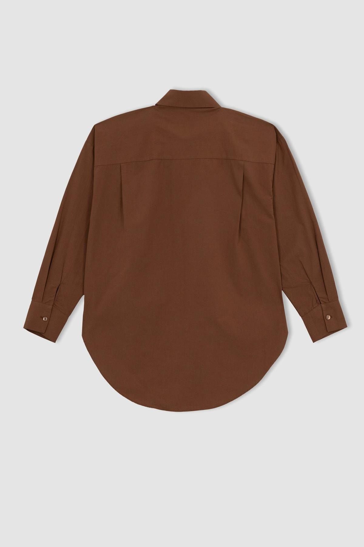 DeFacto-Oversize fit košeľový golier popelínový dlhý rukáv tunika zo 100 % bavlny 8