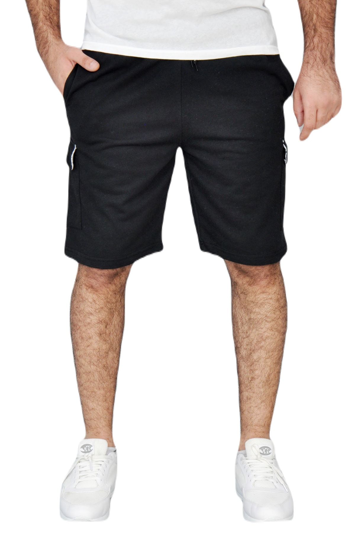 wingetstar Erkek Siyah Iki Iplik %85 Pamuk %15 Polyester Rahat Kalıp Günlük Kargo Cepli Bermuda Şort VB11567