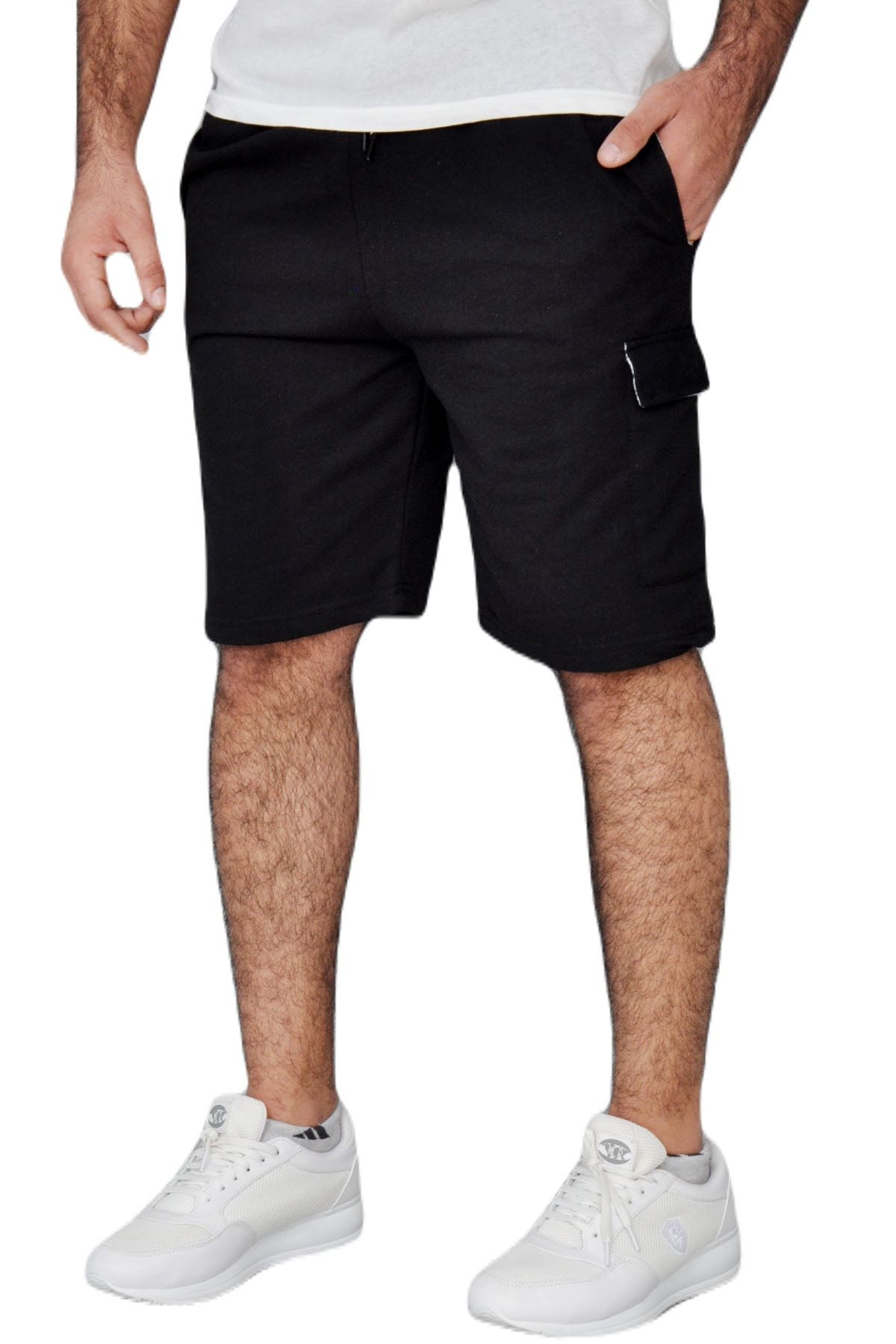 wingetstar Erkek Siyah Iki Iplik %85 Pamuk %15 Polyester Rahat Kalıp Günlük Kargo Cepli Bermuda Şort VB11567