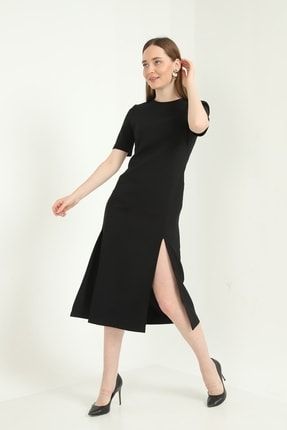 Yırtmaçlı Elbise - Siyah 2022/6184