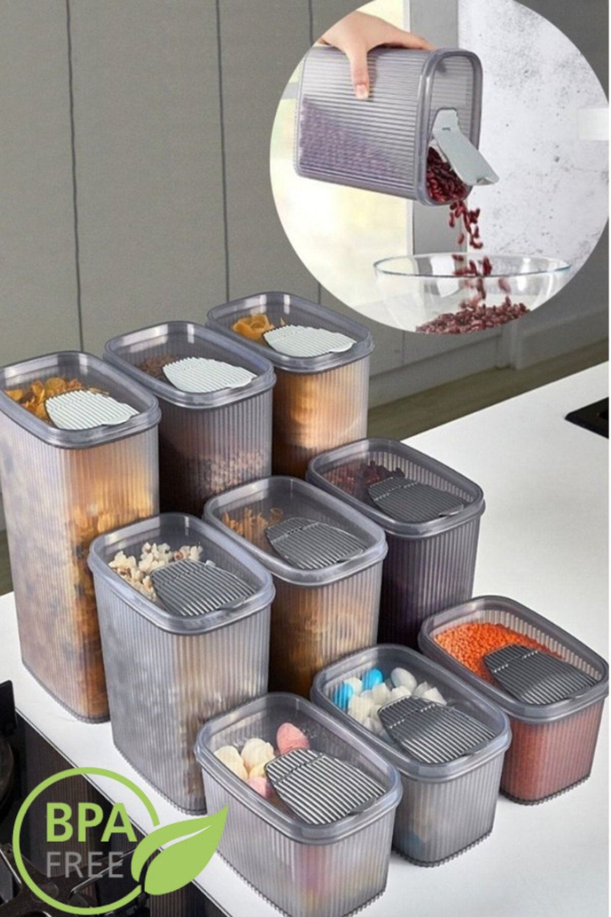 LİGROUND-9-Piece Acrylic Practical Covered Shell Design Food Storage Container (1.3 Lt - 2.5 Lt - 4 Lt) 2