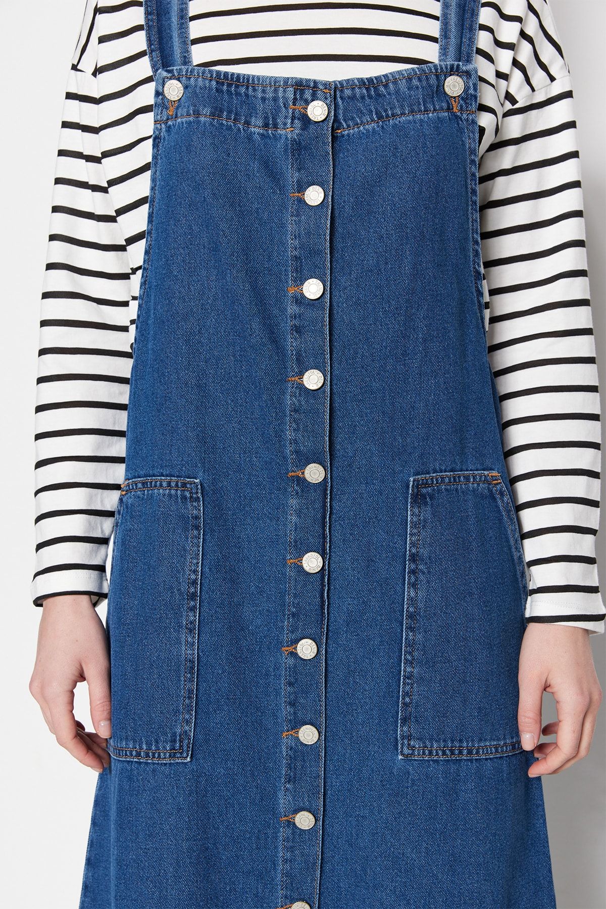 Trendyol Modest-Rochie de blugi de denim cu nasturi albastre TCTSS23EB00230 3