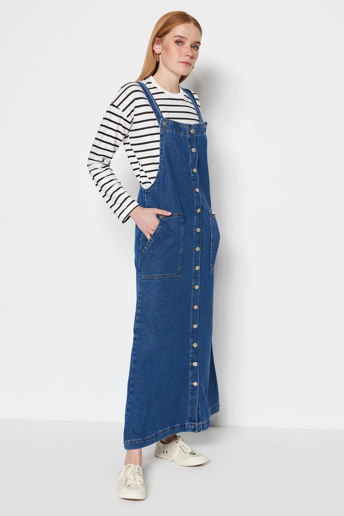 Trendyol Modest-Rochie de blugi de denim cu nasturi albastre TCTSS23EB00230 4