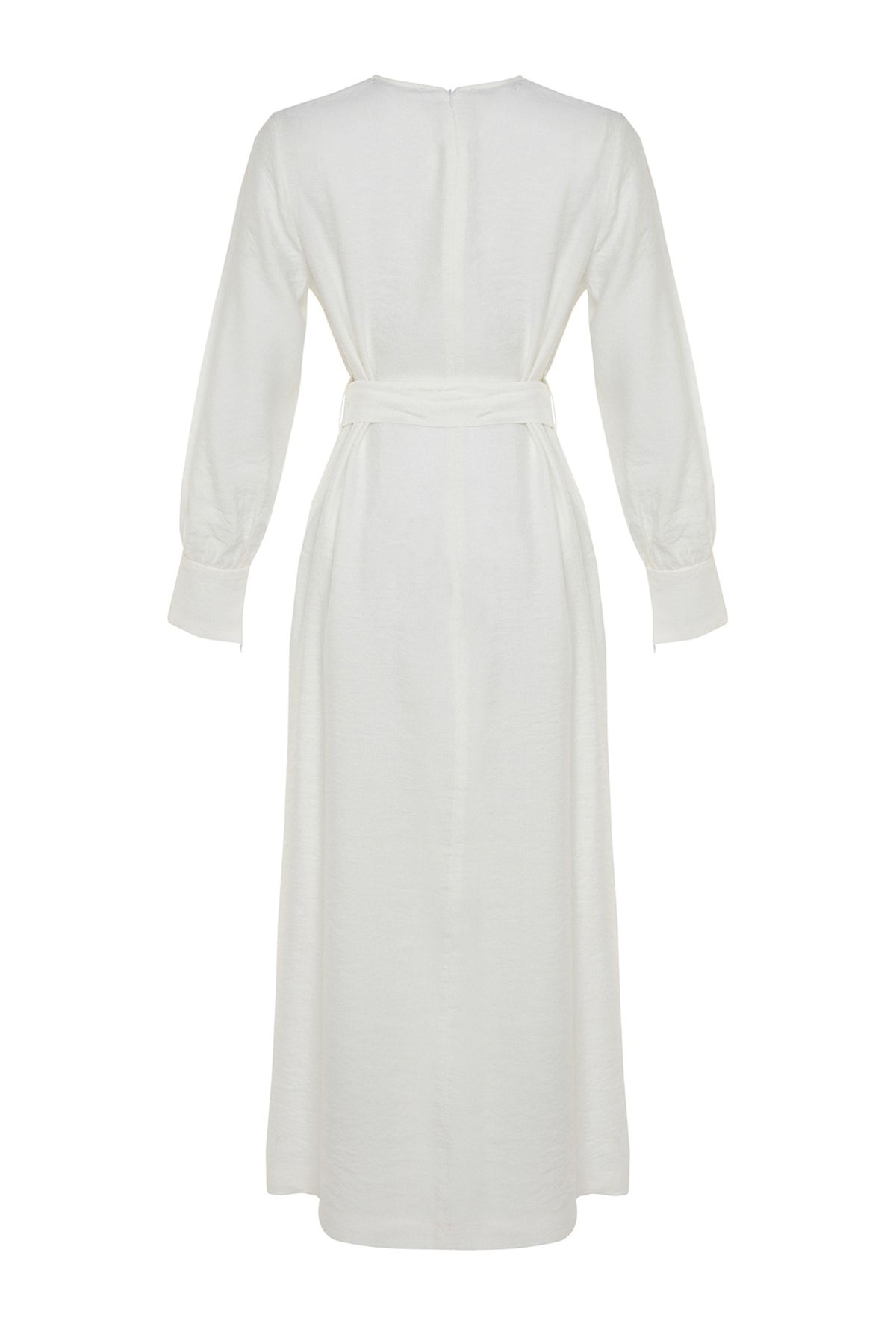 Trendyol Modest-Leinenstruktur – Weißes Kleid mit Reißverschluss und Gürtel TCTSS23EB00219 11
