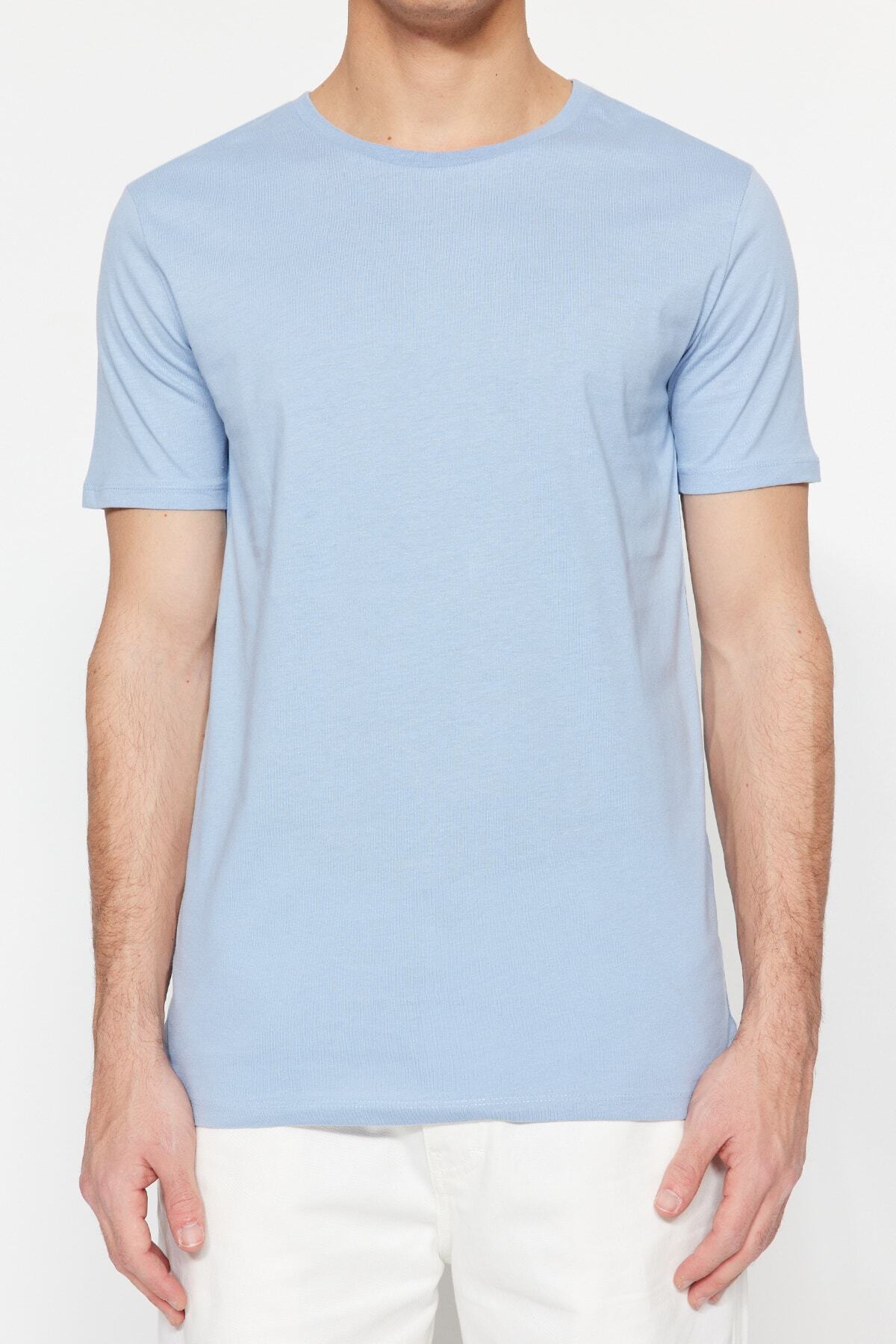 Trendyol Collection-Blue Slim/Slim Cut 100% Cotton Basic Crew Neck T-Shirt Tmnss19Bo0001 4