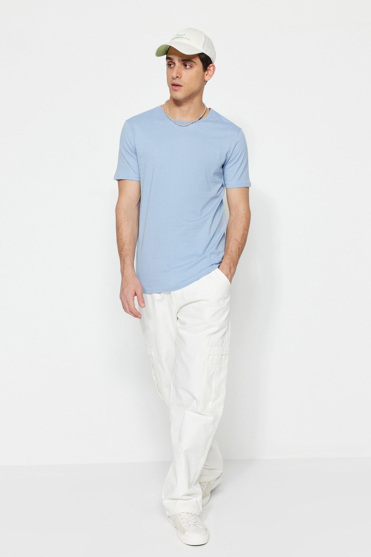 Trendyol Collection-Blue Slim/Slim Cut 100% Cotton Basic Crew Neck T-Shirt Tmnss19Bo0001 5