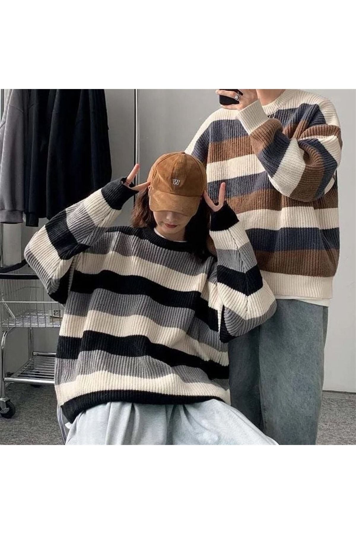 Gofeel Striped Oversize Sweater Vintage Striped Streetwear