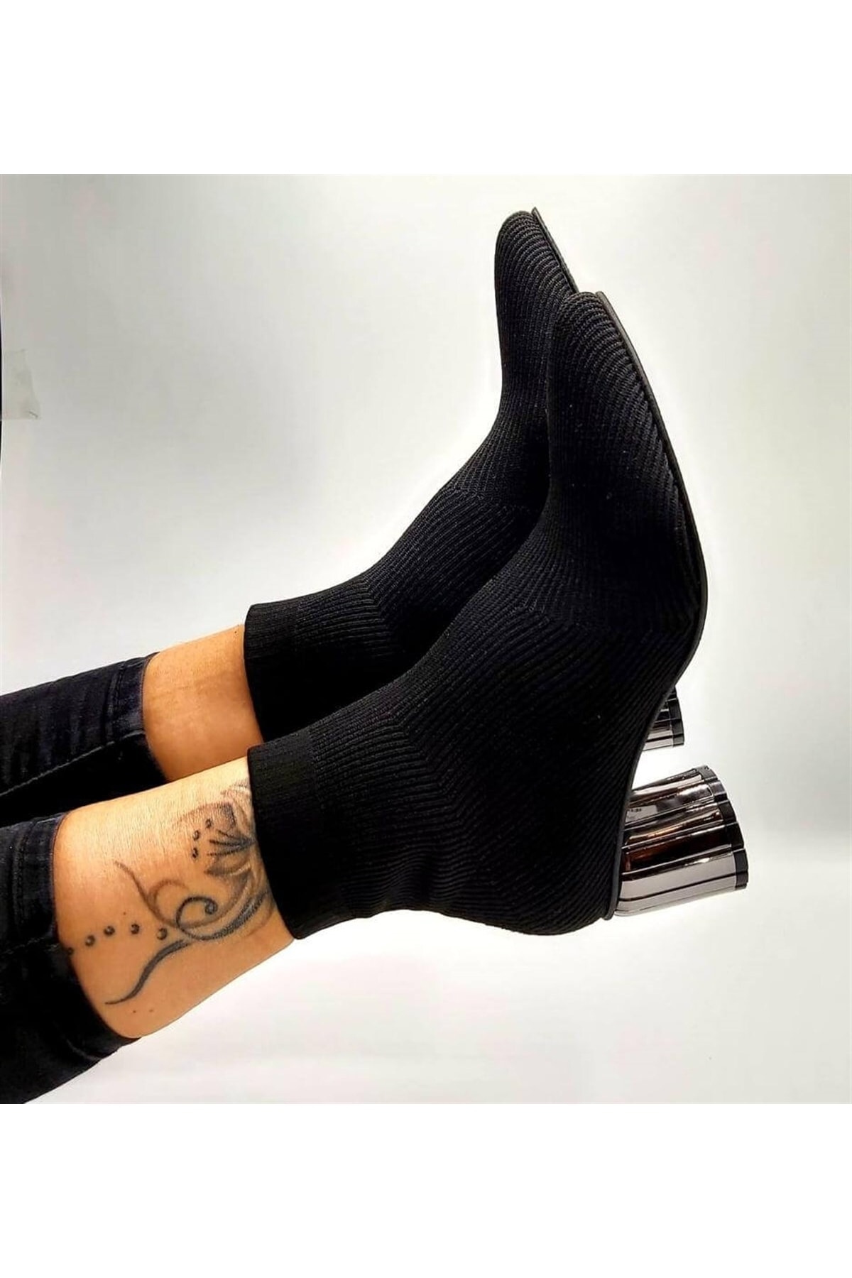 CassidoShoes Triko Çoraplı Likralı Metal Topuk Bot 037-005