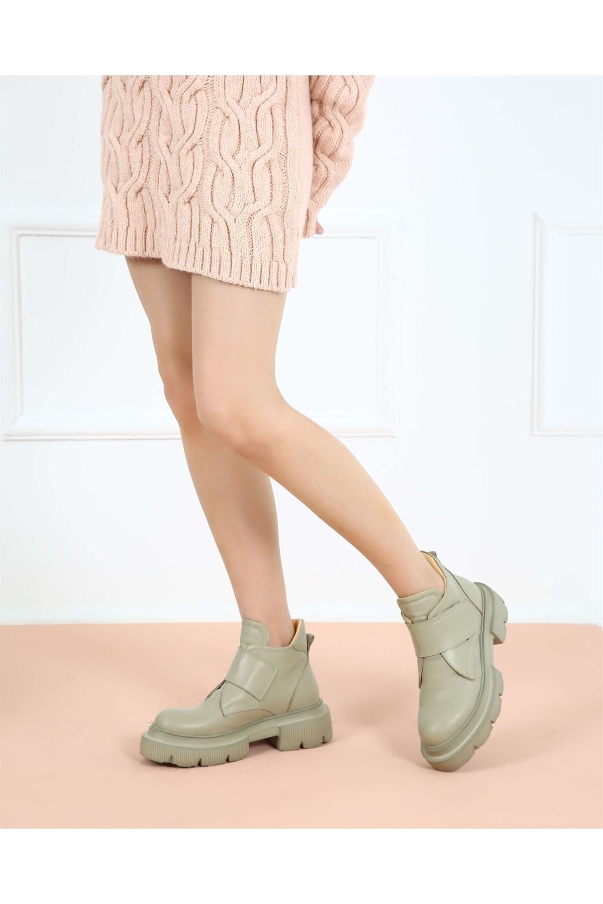 CassidoShoes Kadın Hakiki Deri Cırtlı Rahat Giyim Vizon Spor Bot 010-2644