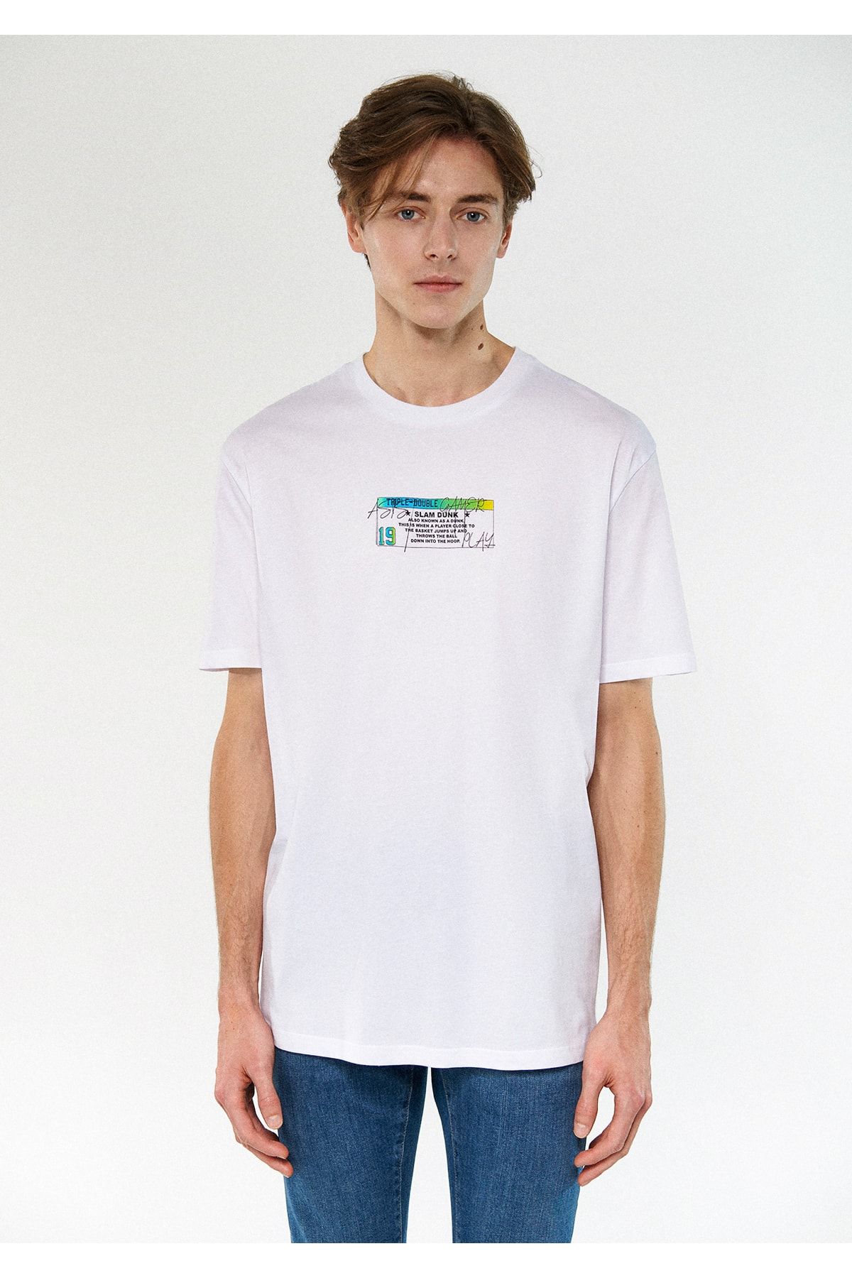Mavi 91 تی شرت سفید چاپ شده تناسب / برش راحت و 0611106-620
