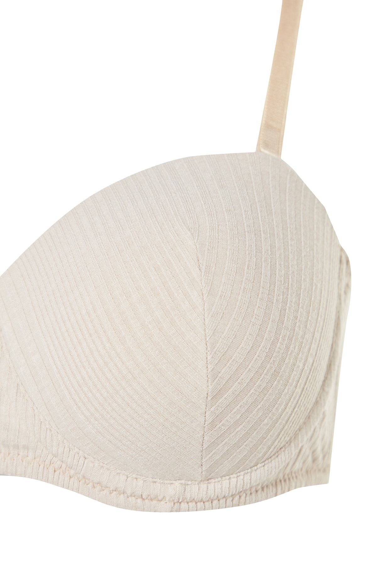 Trendyol Collection-Beigefarbener, trägerloser, gestrickter BH – gerippt, ohne Polsterung, mit abnehmbarem Seilträger THMSS23SU00002 8
