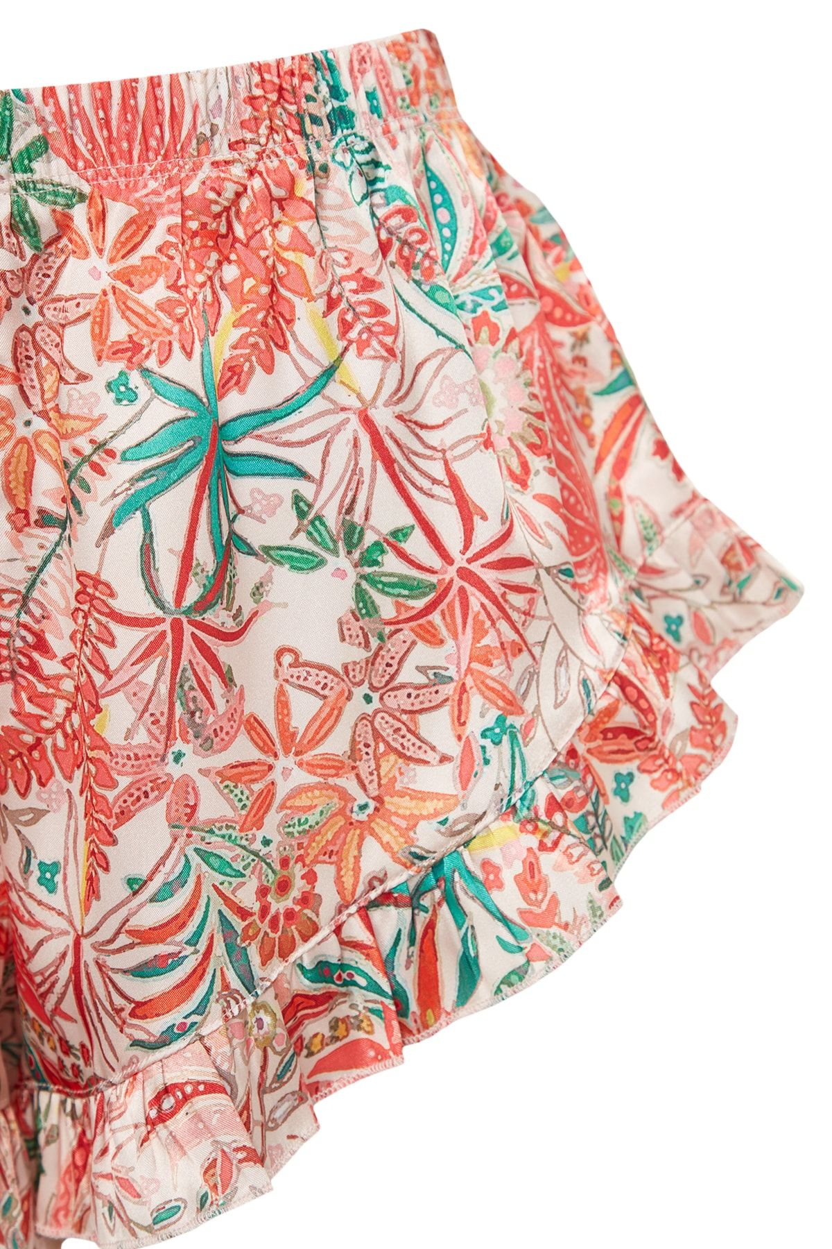 Trendyol Collection-Woven Pajamas Set with Multicolor Floral Ruffles and Back String Satin Shorts Thmss23Pt00048 10