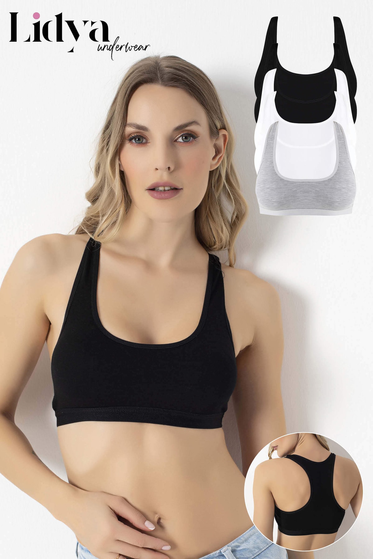 ld lidya underwear Kadın Sporcu Sütyeni Renkli 5 Li Asortili Paket Geniş Askılı Çıkarılabilir Pedli 7059