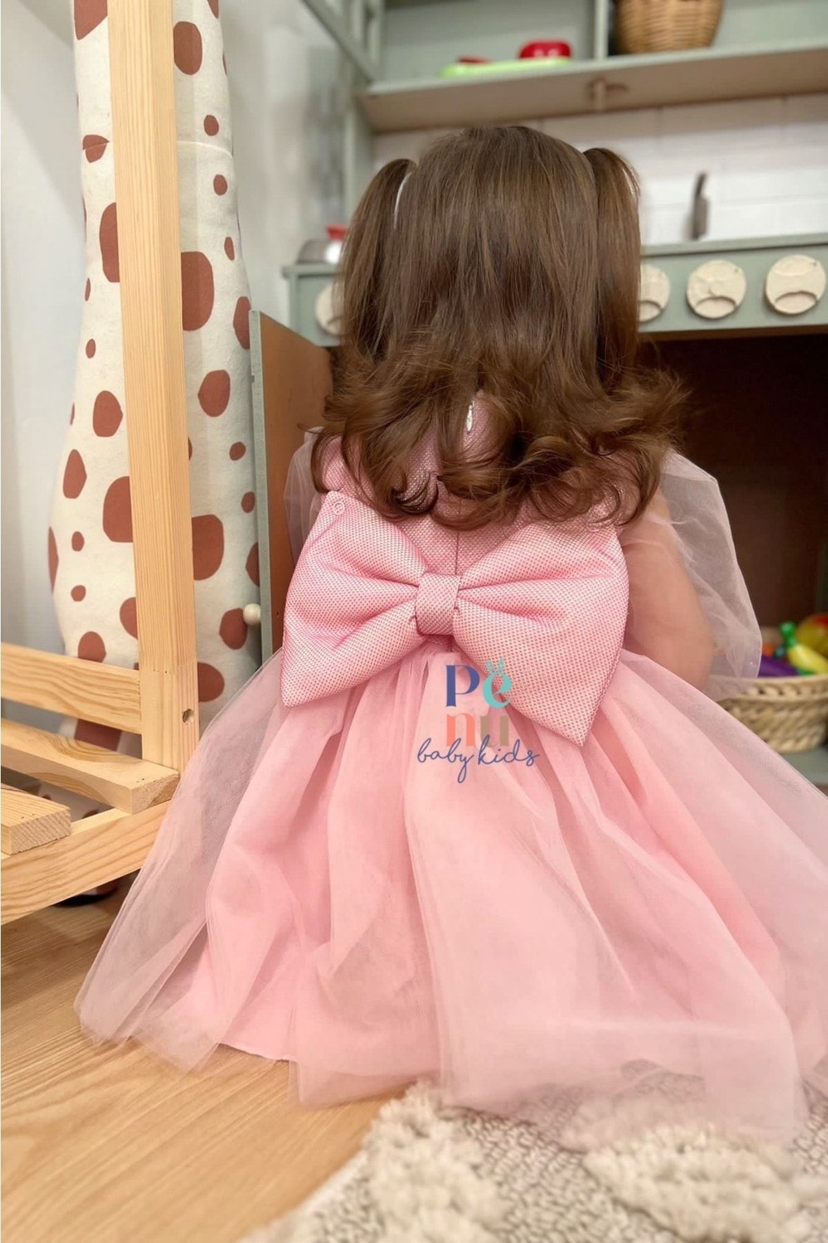 Pembe Uzun Tül Kol Detaylı Tütülü Kız Bebek Elbise - Cinderella