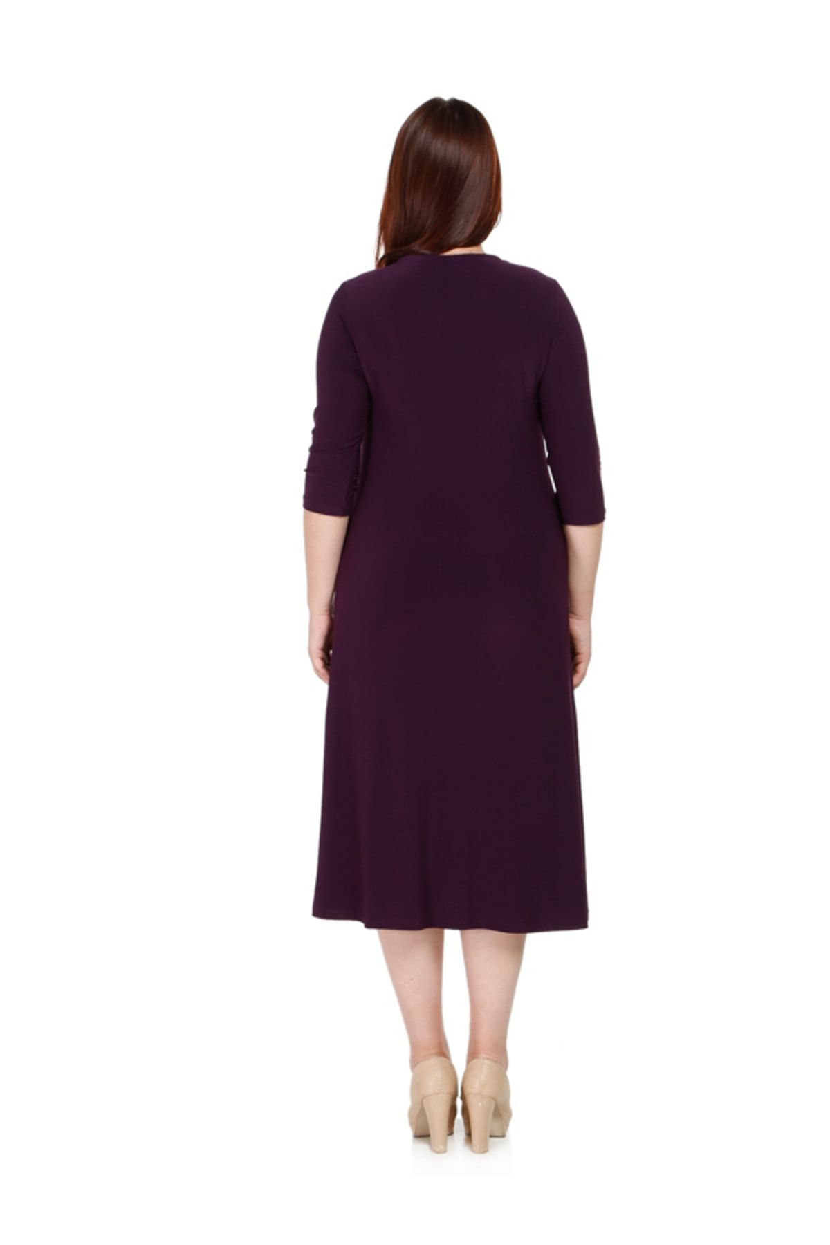 Nidya Moda-Women's Plum Metal Accessory Evening Dress 4081M 3