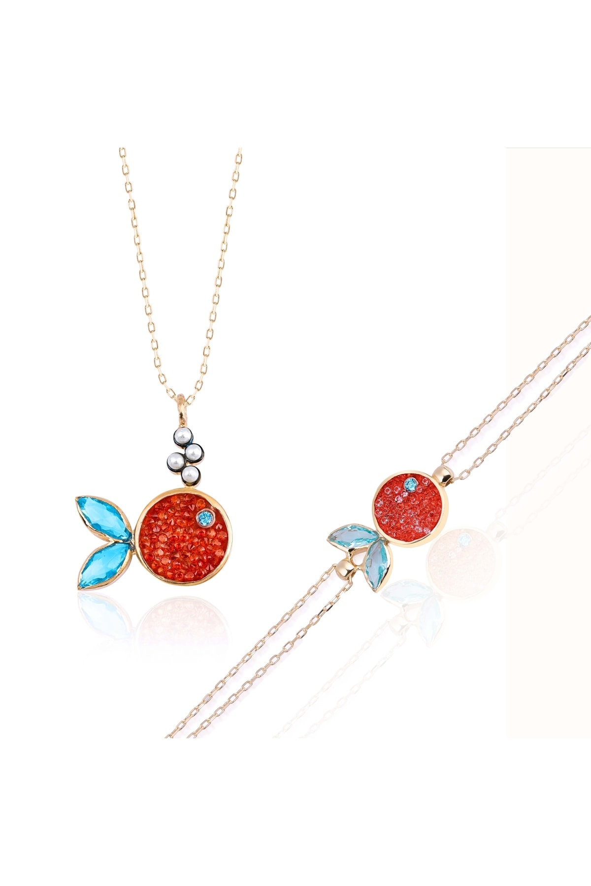 Marshmello Silver & Jewelry Kadınlar Gününe Özel Perla Blue Topaz Detaylı Doğal Taşlı Balık Gümüş Set