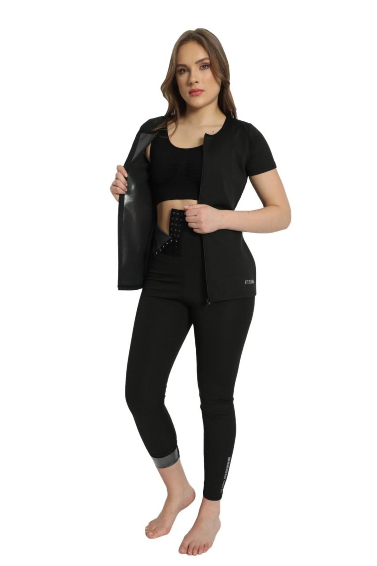Fitsauna Sauna Potrivită Cu Talie Înaltă, Jambiere De Saună + Fermoar, Costum De Slăbire Pentru Corp Femeie - 4XL