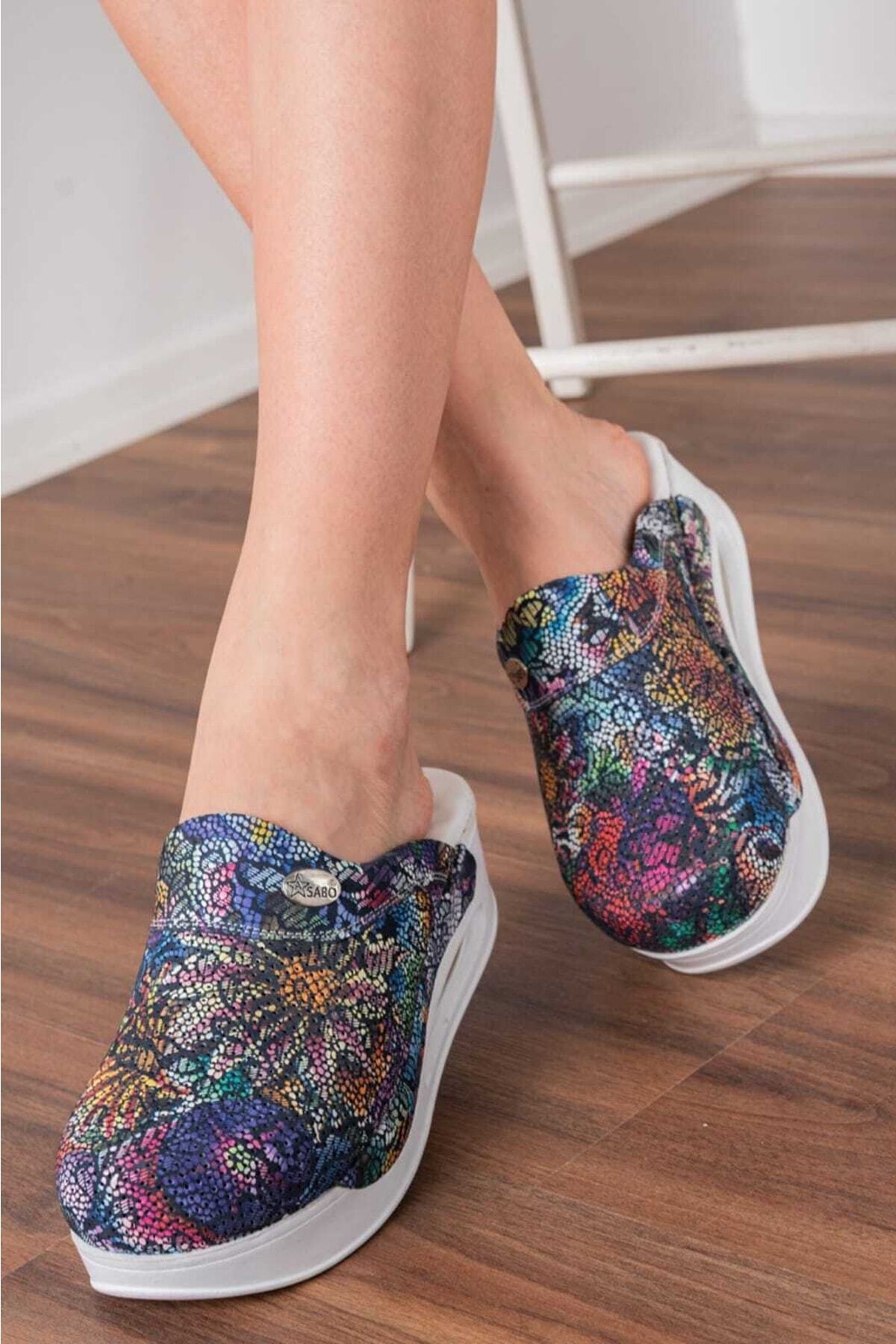  دمپایی طبی زنانه Sabo با ساختار آناتومیک و ارتوپدی Airmax، چرم اصل، بنفش، مرمری