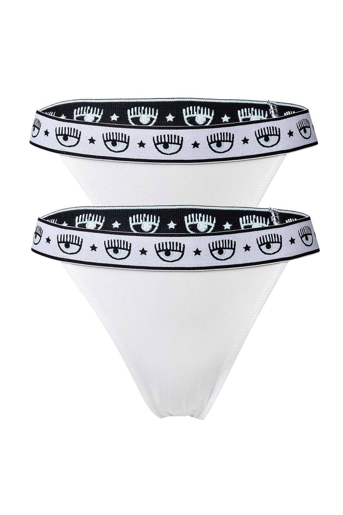 CHIARA FERRAGNI-Damen String 2er Pack - Tanga, Cotton Stretch, Logobund, uni 1
