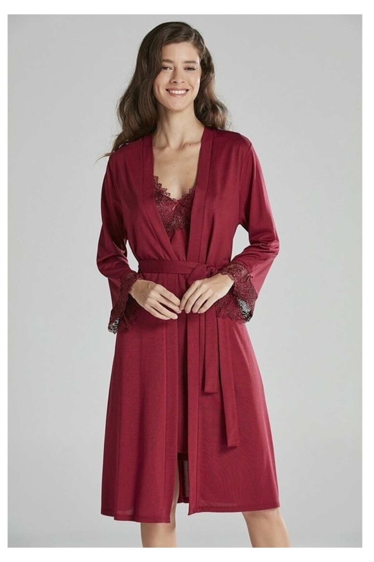 Pierre Cardin Altı Parça Saten Gecelik - Pijama - Şort Takımı Set