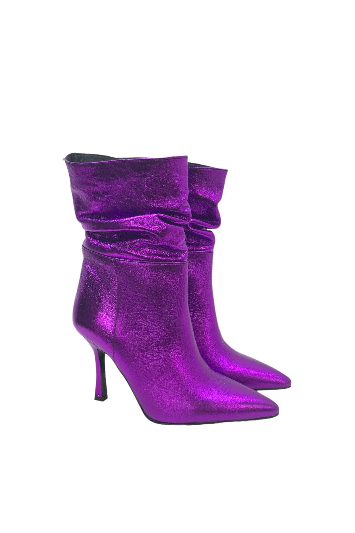 Stella Pendenza Genuine Leather Pleated Twisted 9 Cm Heeled Winter Stiletto Style Boots Women s Shoes Trendyol