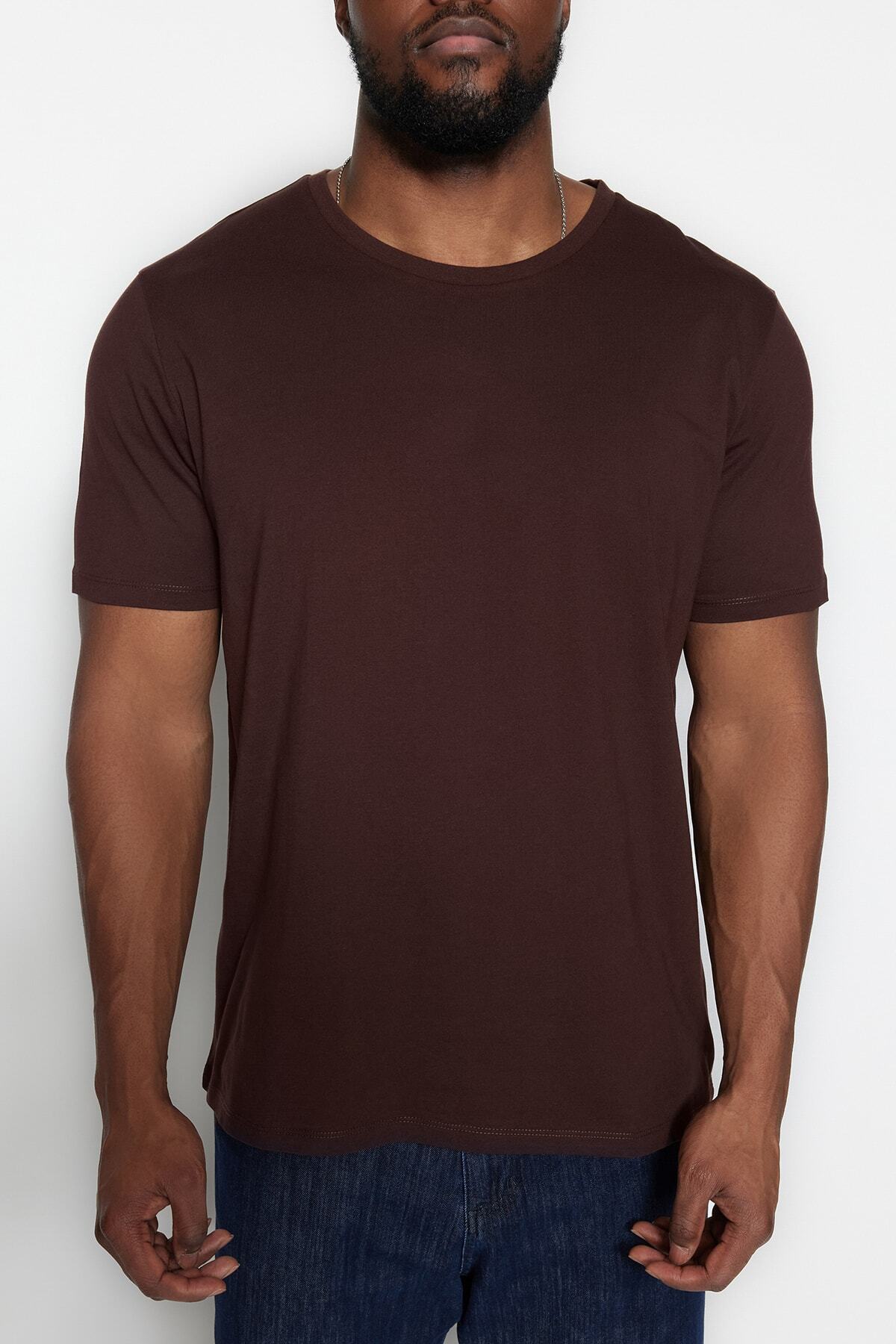 Trendyol Collection-Ciemnobrązowa wygodna bawełniana koszulka basic o dopasowanym kroju - TMNSS23TS00132 12