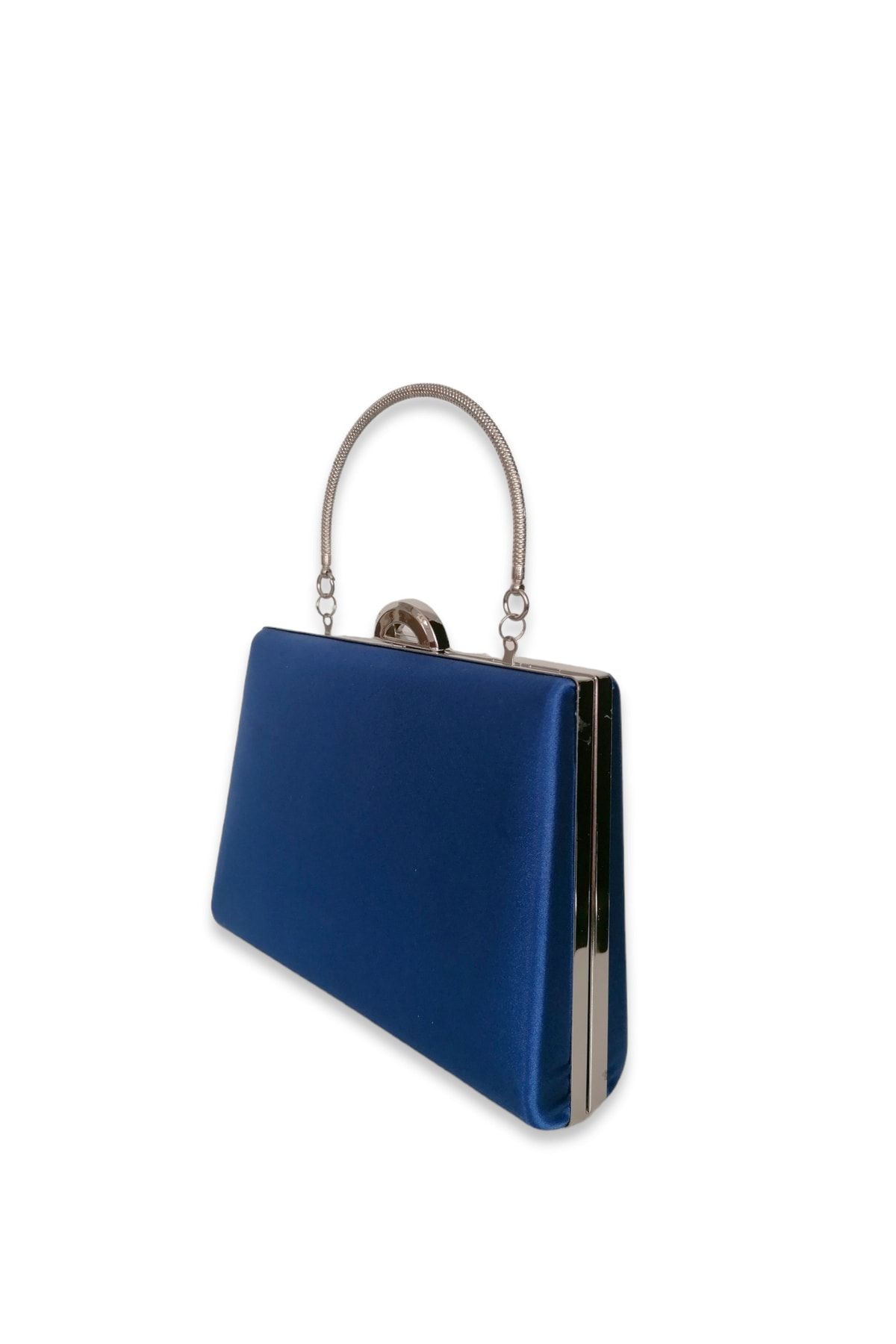 Bi anta Saks Blue Satin Silver Case with Iron Handle Evening Bag Evening Bag Wedding Engagement Bag Clutch Bag