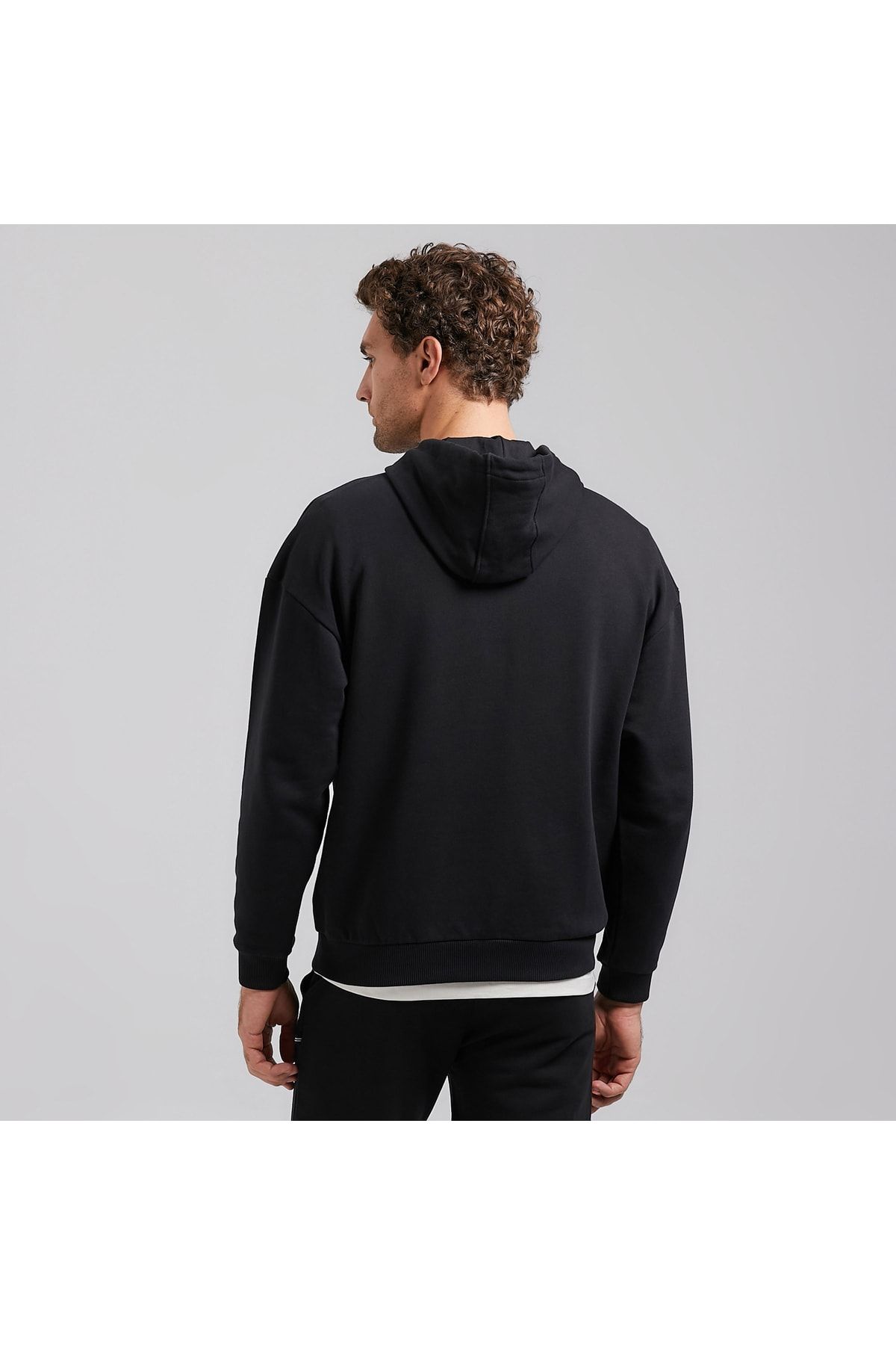 Erkek Siyah Oversıze Kapüşonlu Sweatshırt