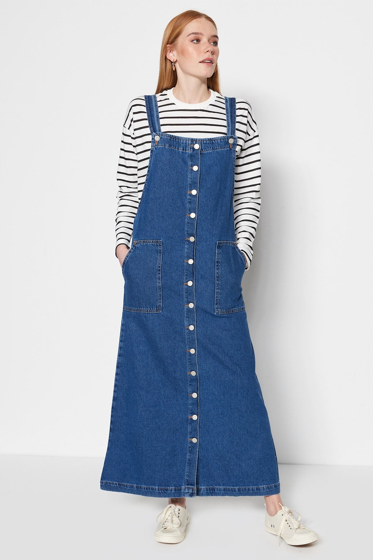 Trendyol Modest-Rochie de blugi de denim cu nasturi albastre TCTSS23EB00230 5